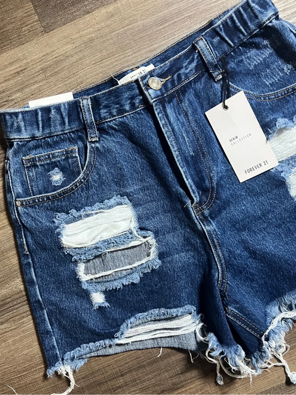 Forever 21 Dark Denim High Rise Distressed Cut Off Jean Shorts